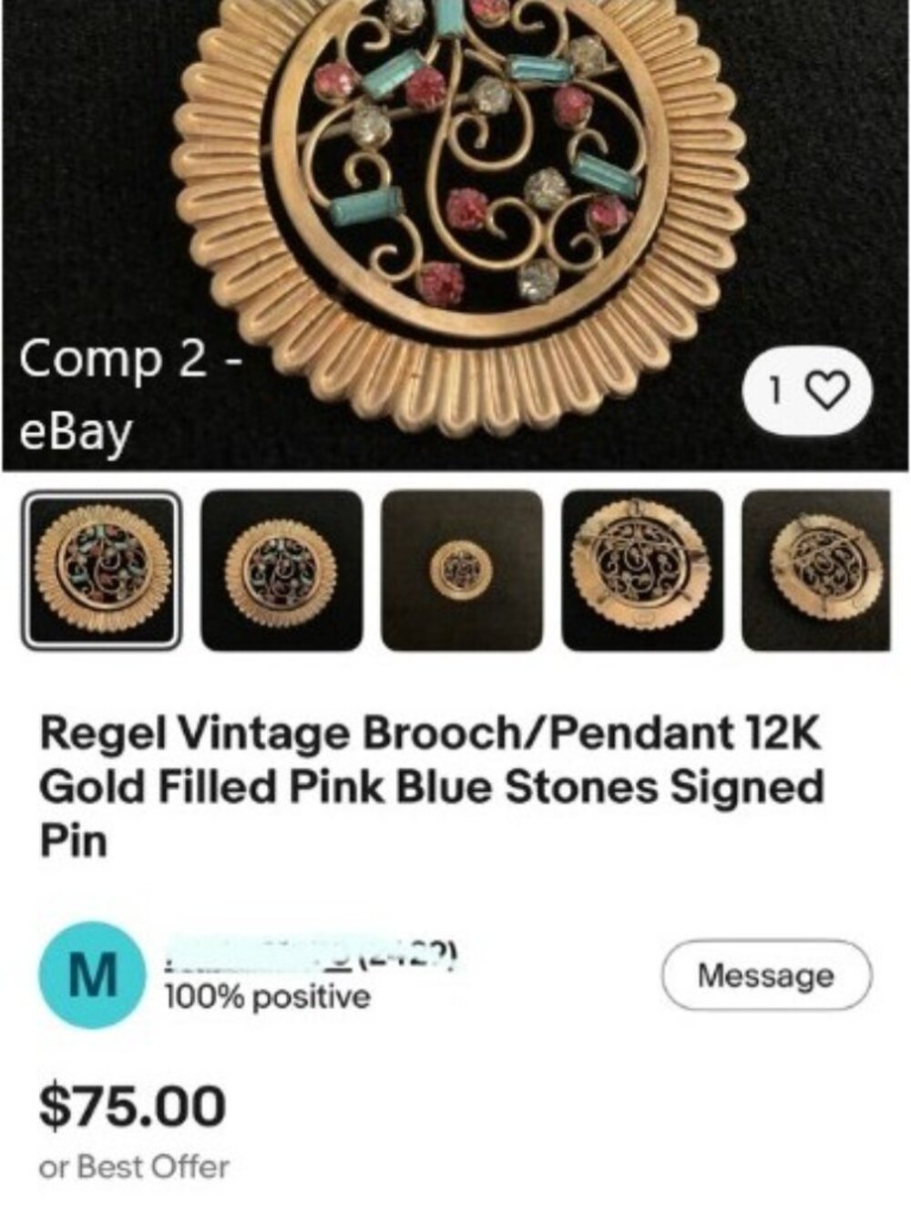 Vintage REGEL 1/20 12K GF Signed Filigree Brooch w/ Multicolor Rhinestones - Picture 13 of 13